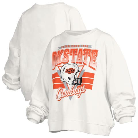Women
s Pressbox White Oklahoma State Cowboys Oversized Janice Retro Waist-Length Pullover Sweatshirt