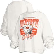 PRESSBOX Women's Pressbox White Oklahoma State Cowboys Oversized Janice Retro Waist-Length Pullover Sweatshirt