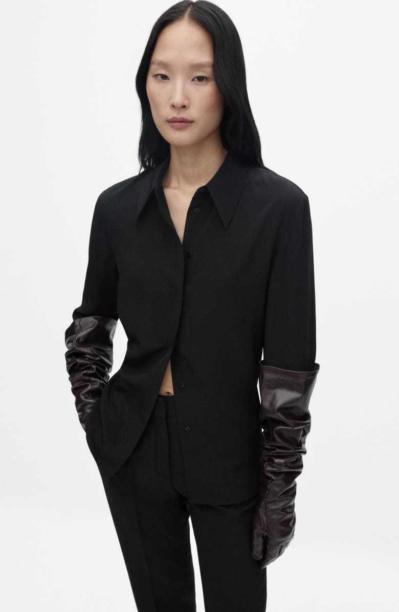 MANGO Silk Button-Up Shirt, Alternate, color, Black