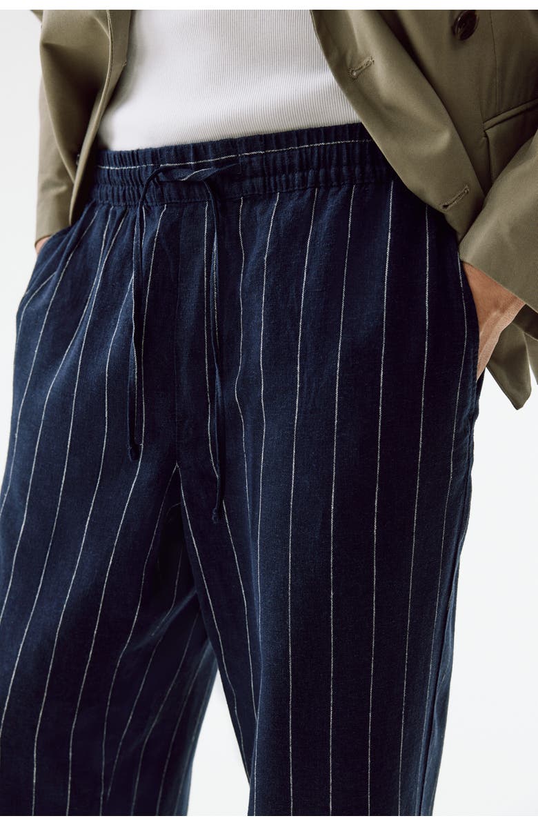 H&M Relaxed-fit linen-blend pants, Alternate, color, Navy Blue/Striped