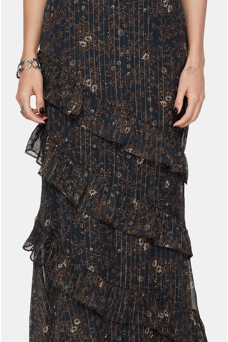 Astralis Stripe Ruffle Tiered Maxi Skirt, Alternate, color, Black