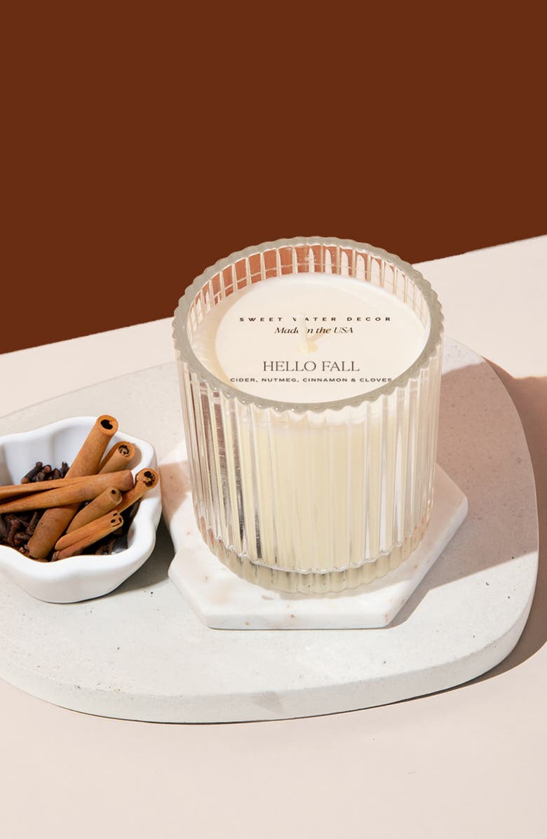 SWEET WATER DECOR Hello Fall Rib Glass Candle, Alternate, color,