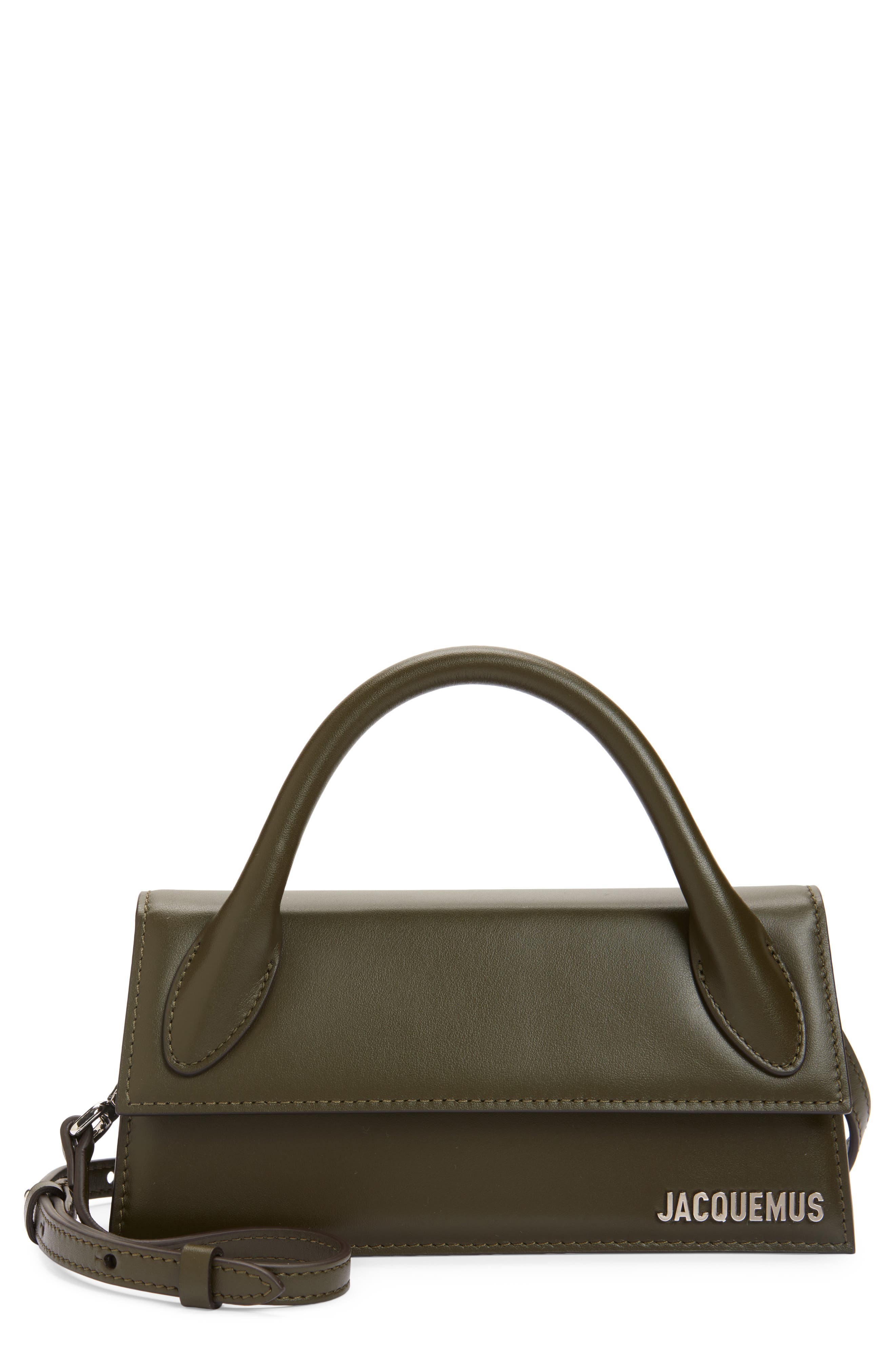 Jacquemus Le Chiquito Long Leather Top Handle Bag, Main, color, Dark Khaki 580