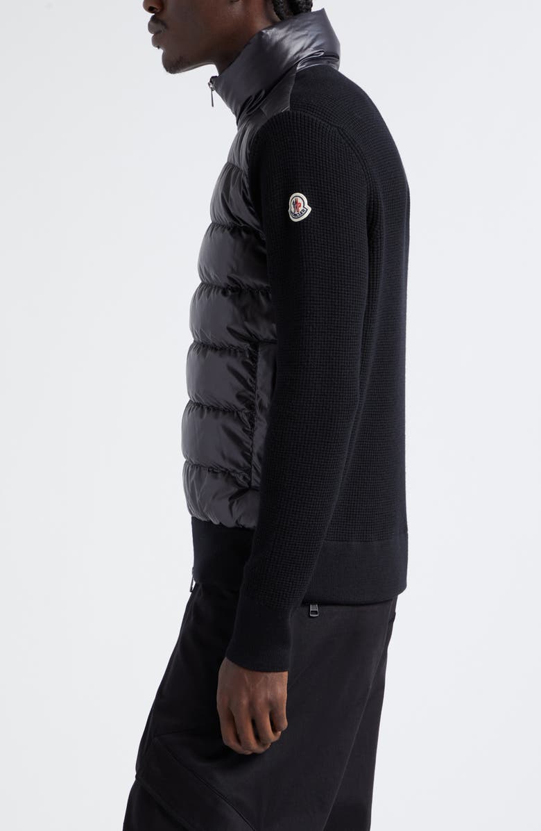 Moncler Quilted Mixed Media Down & Wool Cardigan, Alternate, color, 