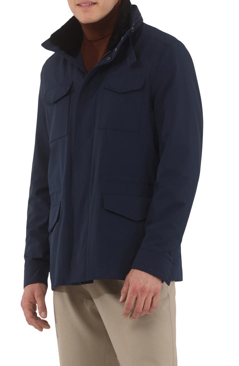 GORSKI Mens Storm System Lined Jacket W/ Det. Genuine Shearling Collar, Concealed Hood, Alternate, color, Navy/Black