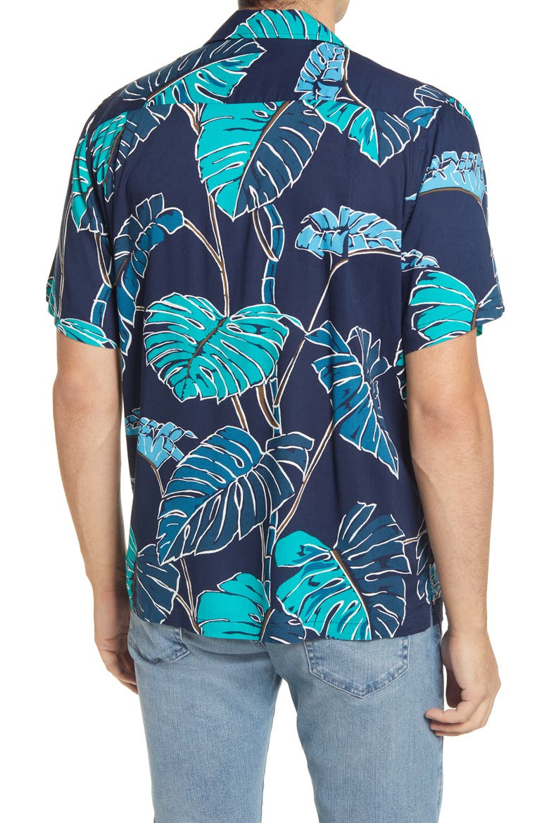 Kainapa Tropical Short Sleeve Button-Up Camp Shirt, Alternate, color, DRESS BLUES