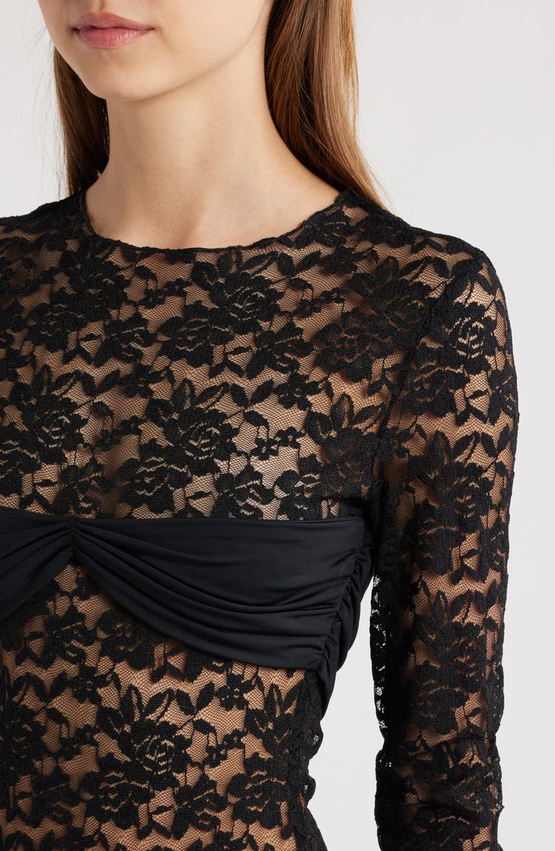 LIONESS Midnight Long Sleeve Semisheer Lace Minidress, Alternate, color, 