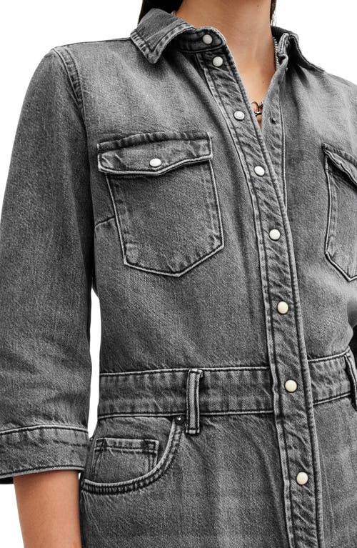 Allsaints Blair Denim Shirtdress In Washed Black