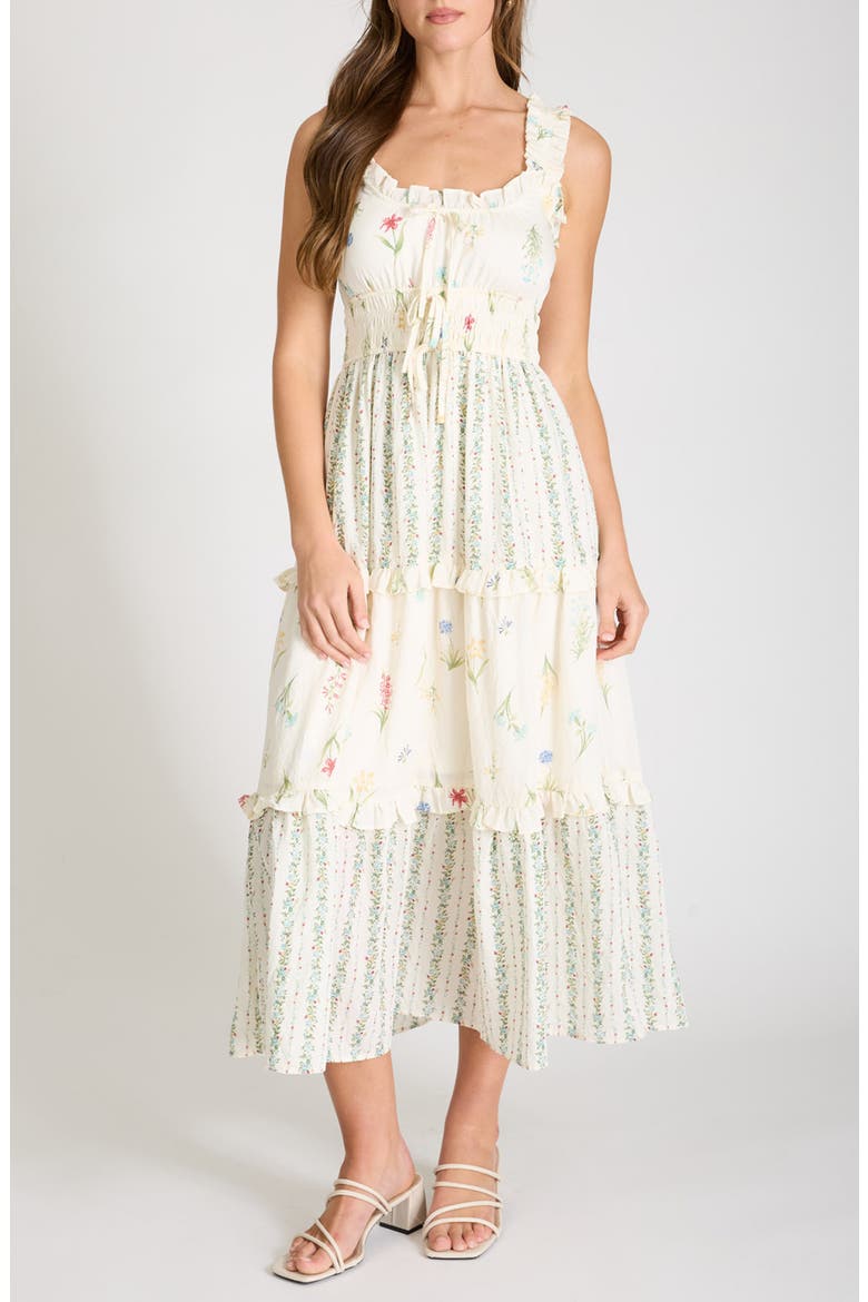 Print Sleeveless Tiered Maxi Dress, Main, color, IVORY MULTI