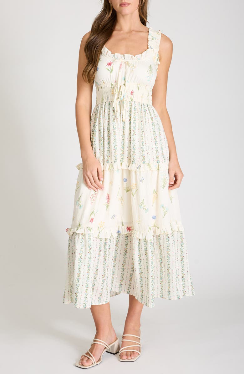 Blu Pepper Print Sleeveless Tiered Maxi Dress, Main, color, Ivory Multi