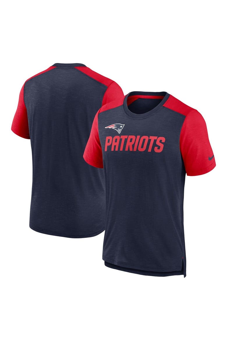 Men's Nike Heathered Navy/Heathered Red New England Patriots Color Block Team Name T-Shirt, Main, color, Heather Navy