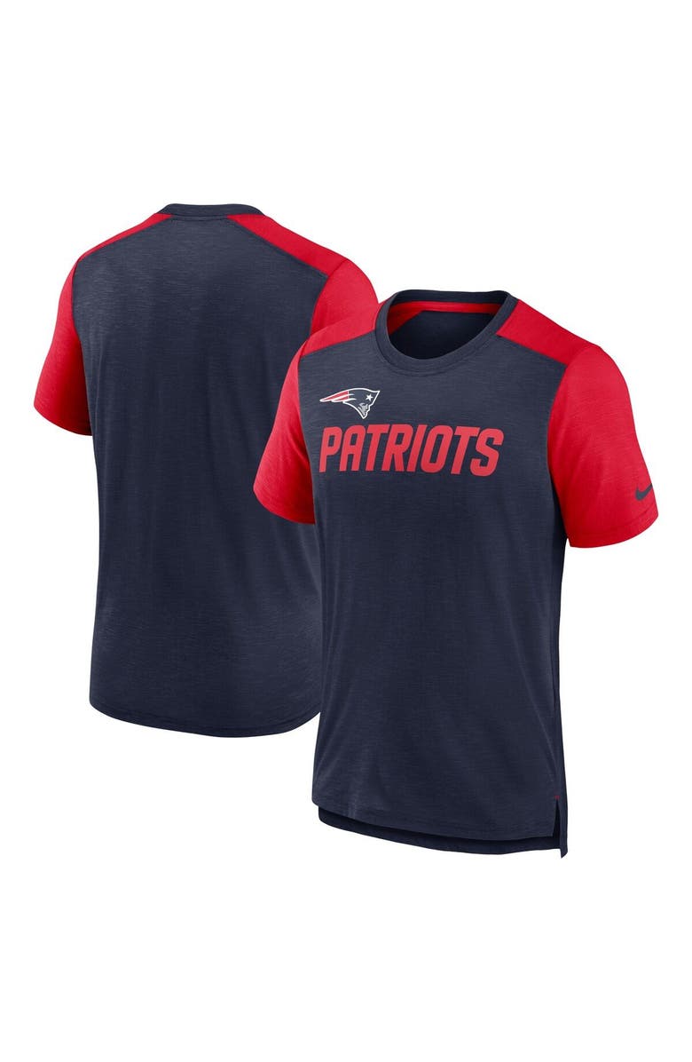 Nike Men's Nike Heathered Navy/Heathered Red New England Patriots Color Block Team Name T-Shirt, Main, color, Heather Navy