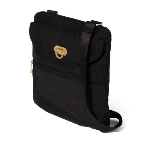 Baggallini Coastal Flip Lock Slim Crossbody In Black W/gold Hardware