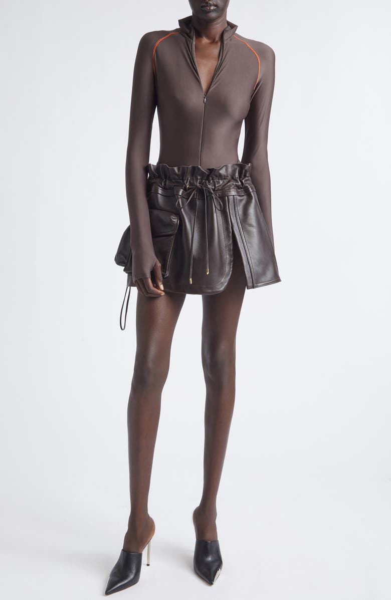 LaQuan Smith Leather Utility Miniskirt, Alternate, color, Chocolate