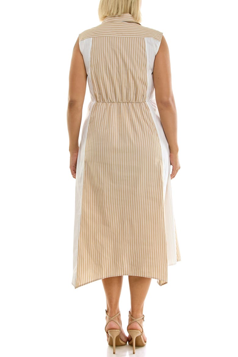 Stripe Pleated Asymmetric Maxi Dress, Alternate, color, MOCHA WHITE STRIPE