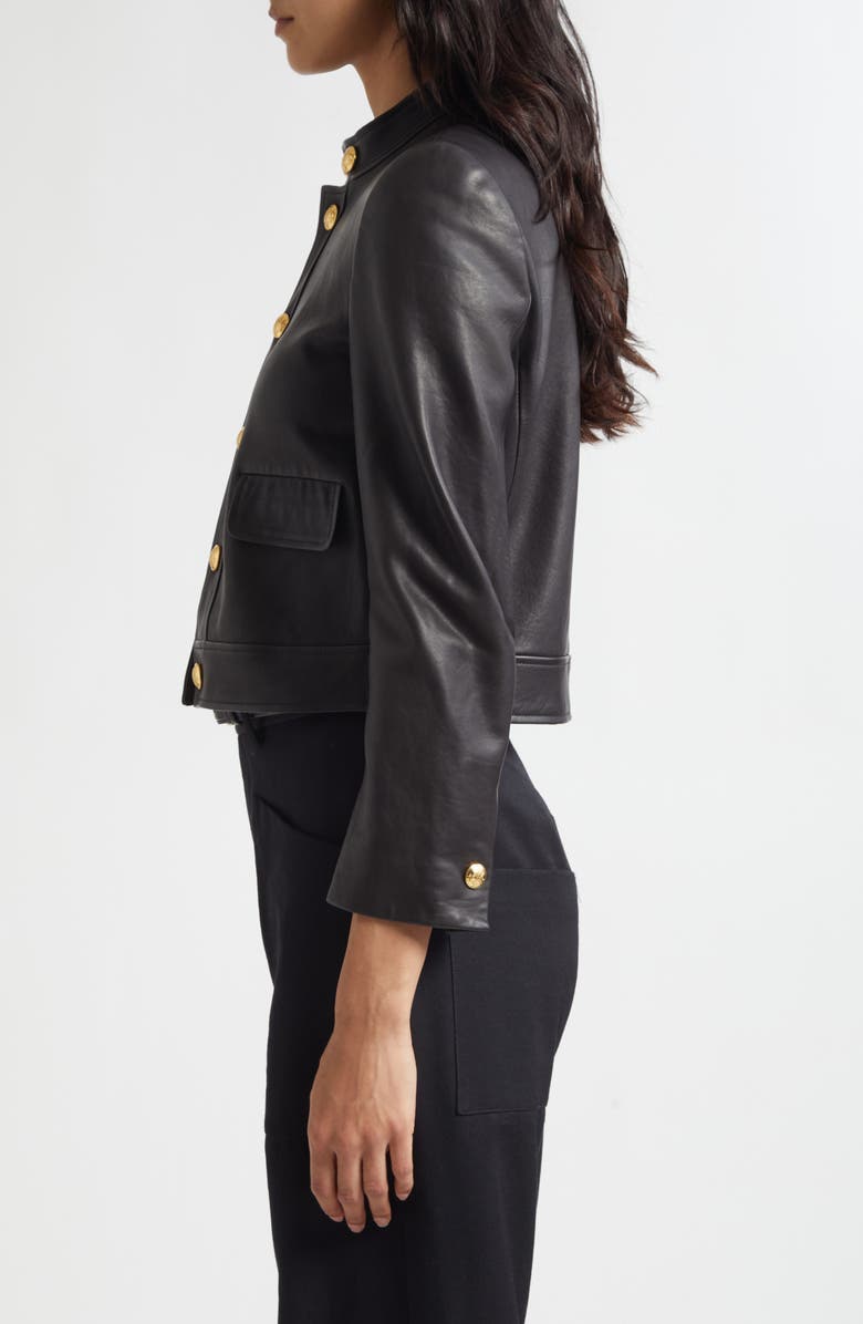 Nili Lotan Hadley Crop Leather Jacket, Alternate, color, Black