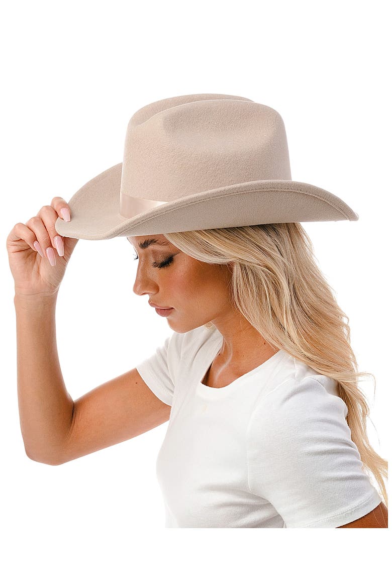 Satin Trim Wool Cowboy Hat, Alternate, color, TAN