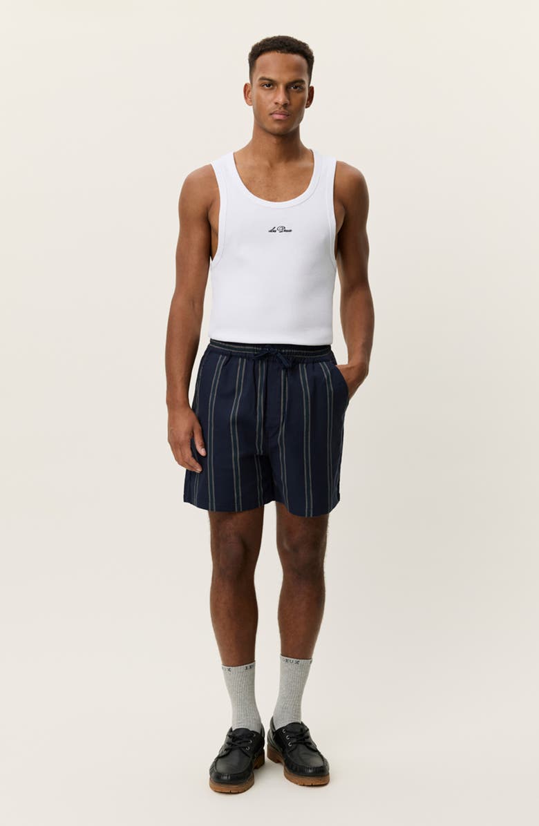 Les Deux Lawson Stripe Cotton Drawstring Shorts, Alternate, color, Dark Navy