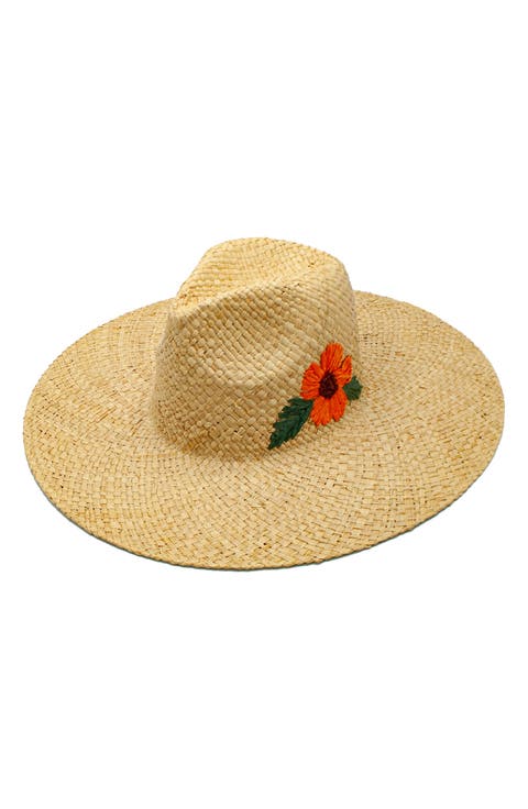 Delfina Embroidered Flower Straw Hat