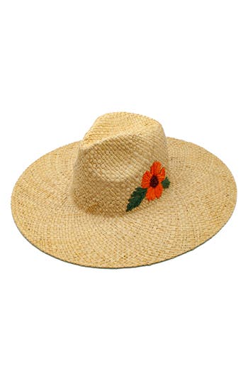 Peter Grimm Delfina Embroidered Flower Straw Hat In Natural