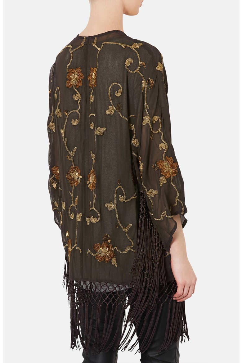 Embroidered Kimono Cardigan, Alternate, color, CHARCOAL