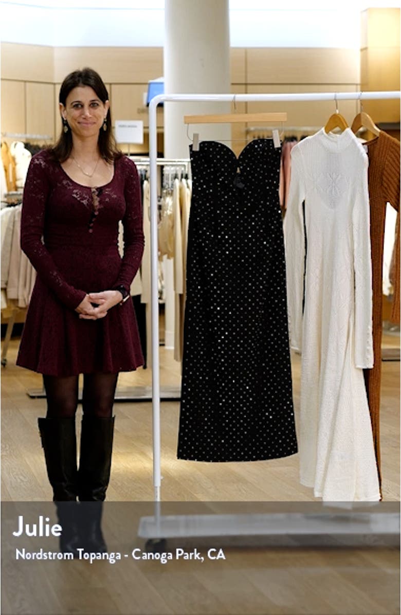 Eleni Studded Strapless Plunge Neck Midi Dress, sales video thumbnail