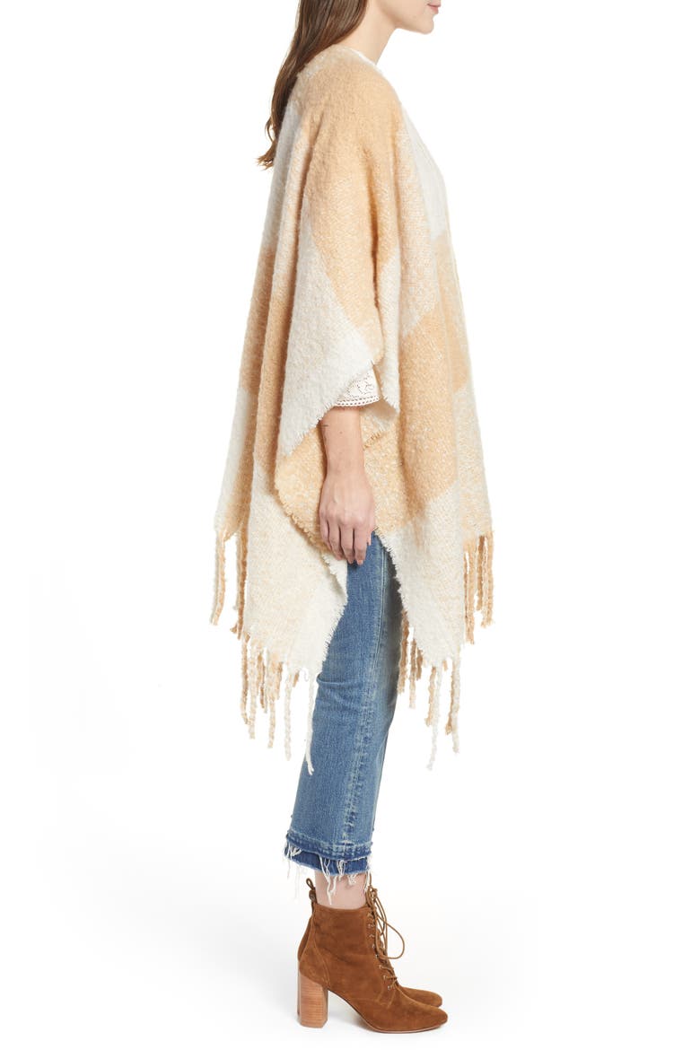 Hampton Plaid Fringe Ruana, Alternate, color, IVORY