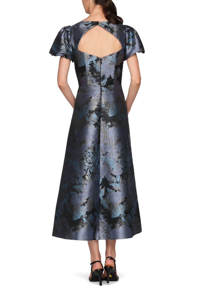 Jennifer Metallic Puff Sleeve Tea Length Dress, Alternate, color, CHAMBRAY MULTI