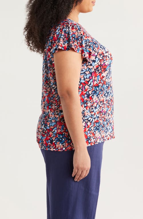 Jones New York Floral Flutter Sleeve Top In Coral Sun Multi