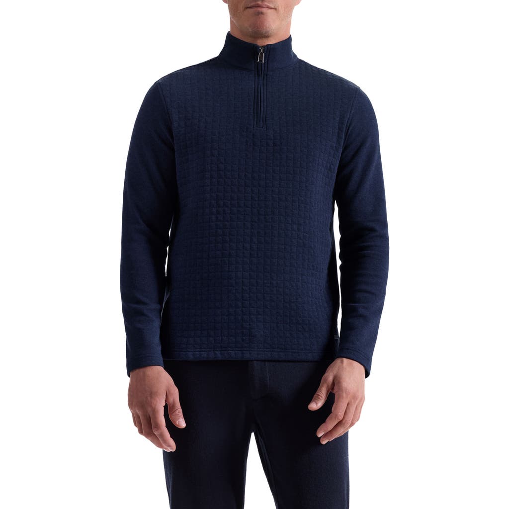 Bugatchi Waffle Quarter Zip Cotton Blend Pullover In Blue
