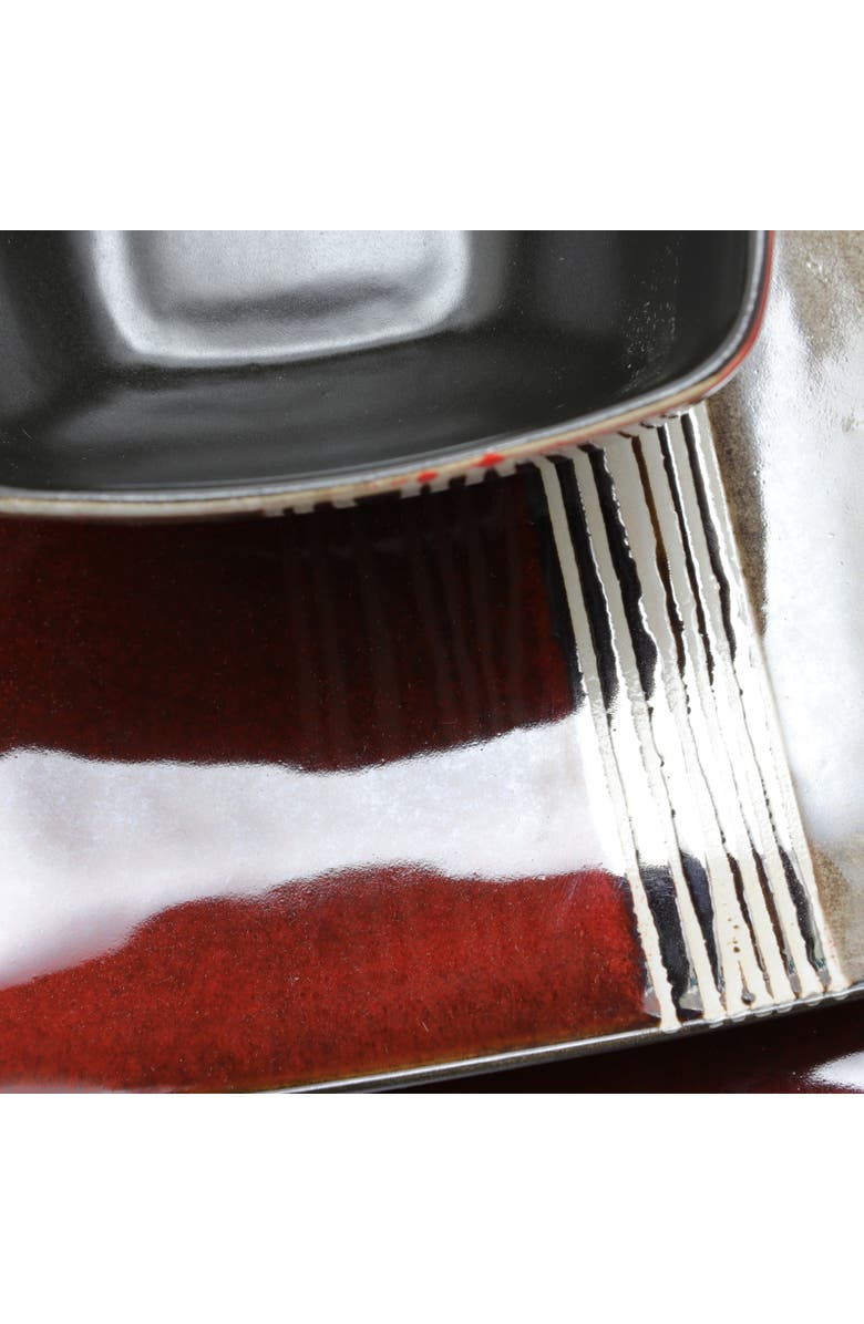 Elama Downtown Loft 16 Piece Double Bowl Stoneware Dinnerware Set with Service for 4, Alternate, color, Red