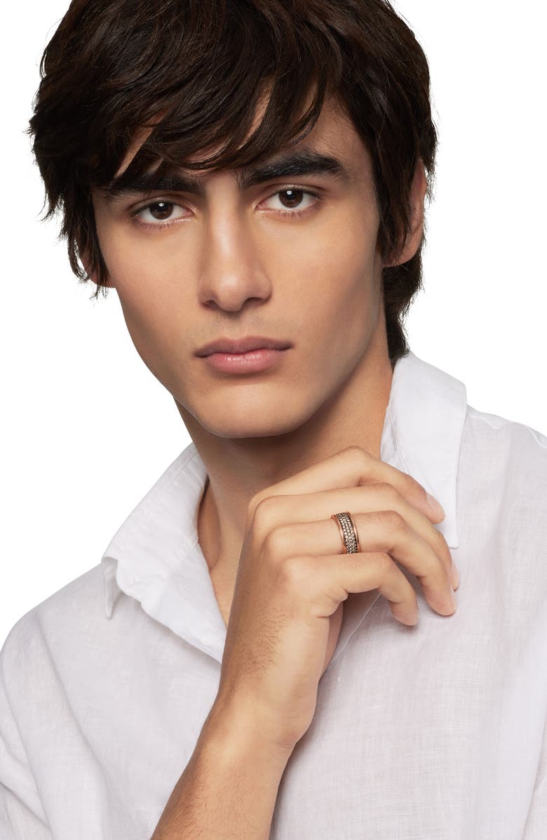 David Yurman Band Ring in 18K Yellow Gold with Black Titanium, Alternate, color, Rose Gold/ Cognac Diamond