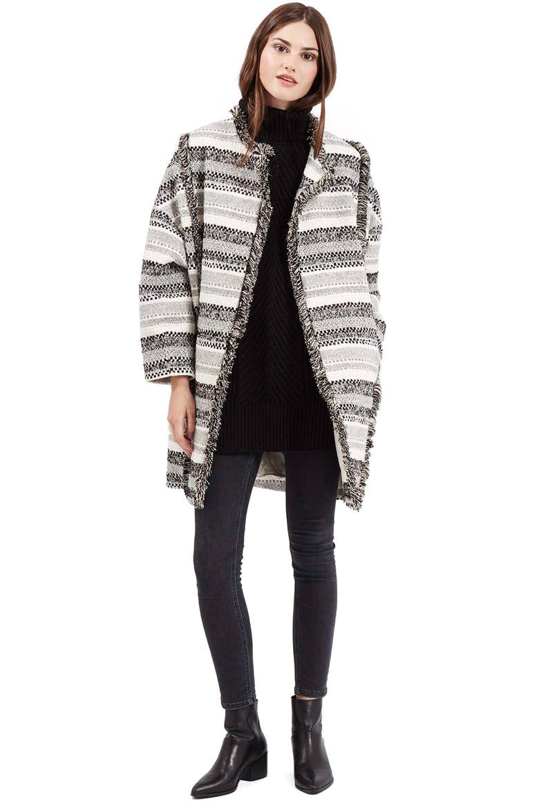 'Izzy' Fringe Trim Cardigan Coat, Alternate, color, GREY MULTI