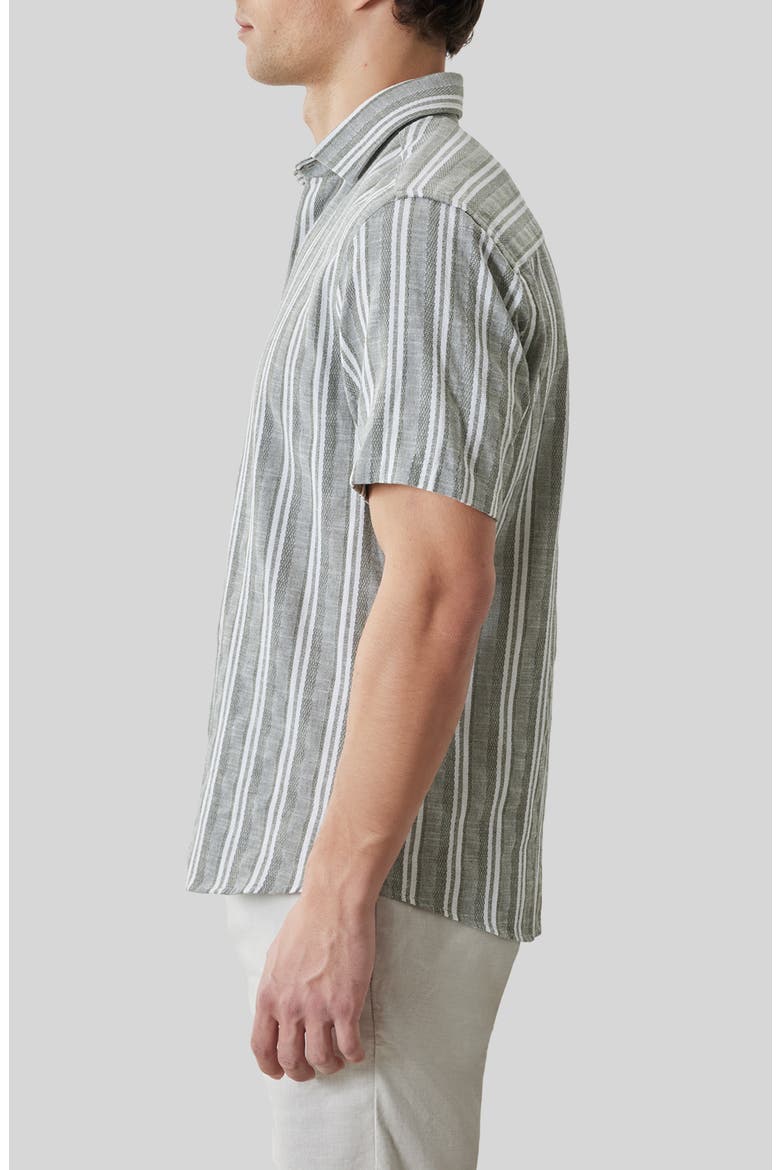 Daiki Stripe Short Sleeve Button-Up Shirt, Alternate, color, OLIVE DUST