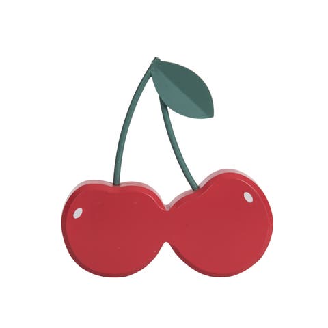 MDF and Metal Cherry Figurine Figural Wood Decorations Red and Green for Spring Home Decor