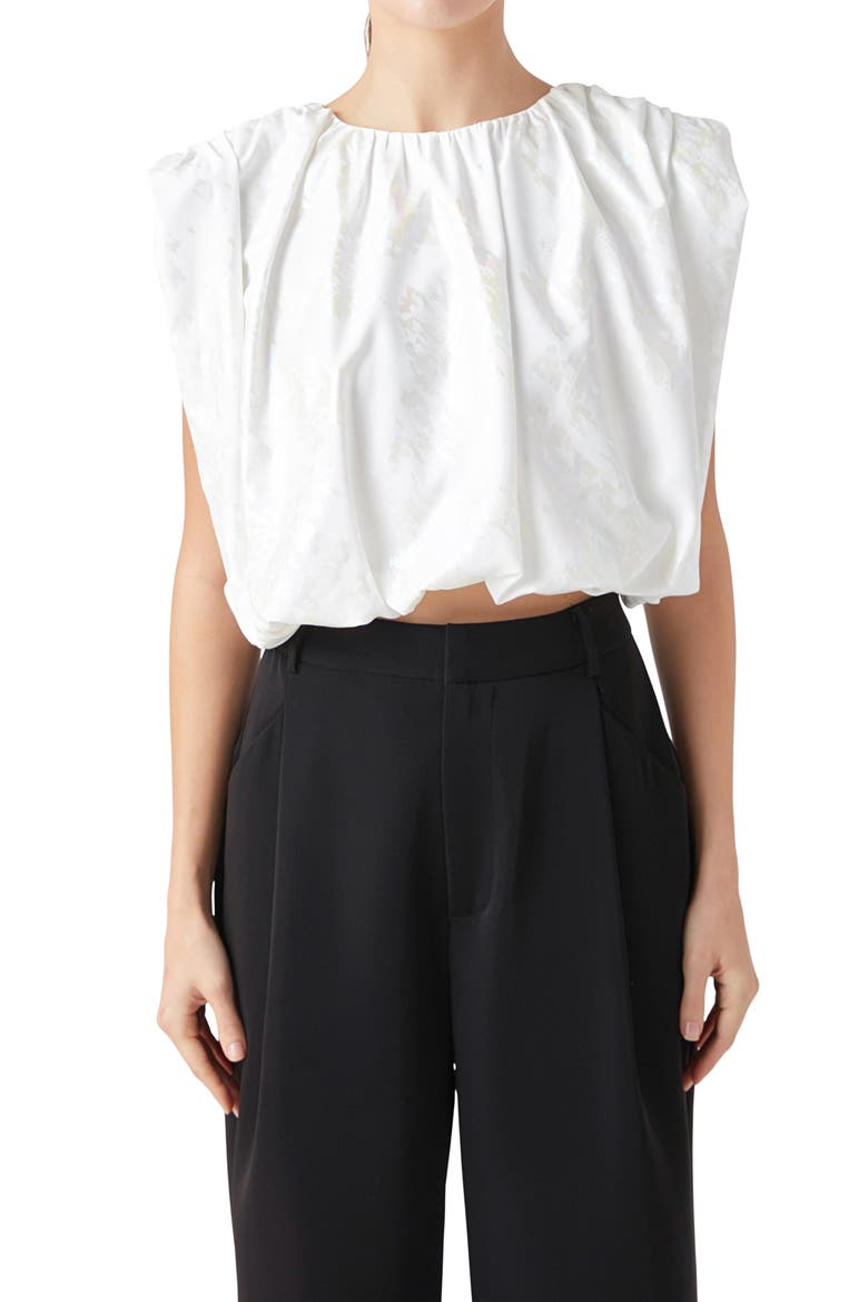 Foil Print Sleeveless Crop Top, Alternate, color, WHITE