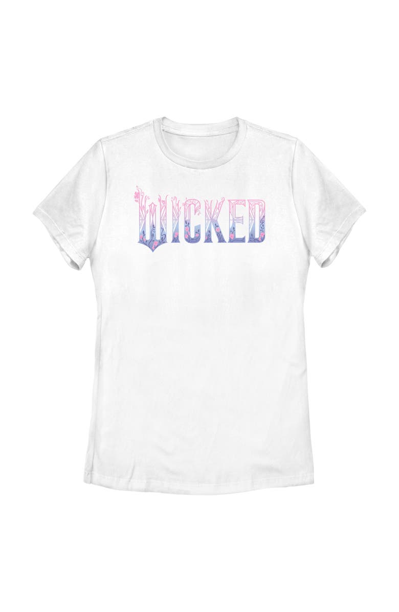 Wicked: For Good Women's Wicked For Good Floral Pink and Purple Logo  Graphic T-Shirt, Main, color, White