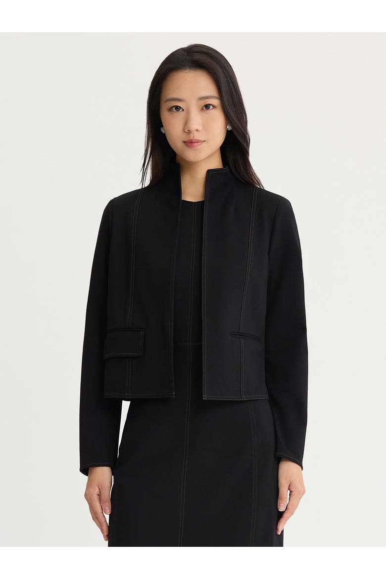 Relaxed LuxeStretch Ponte Contrast Stitch Jacket, Main, color, Black/Charmeuse