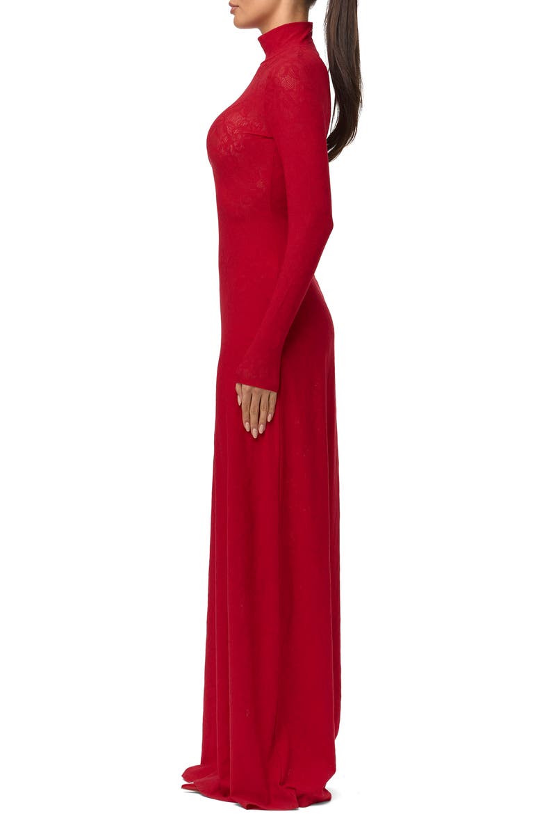 Naked Wardrobe Mock Neck Long Sleeve Lace Maxi Dress, Alternate, color, Ruby Red