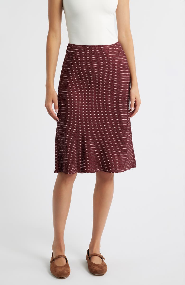 DÔEN Elowette Pin Dot Silk Blend Twill Skirt, Main, color, Burgandy Colette Dot