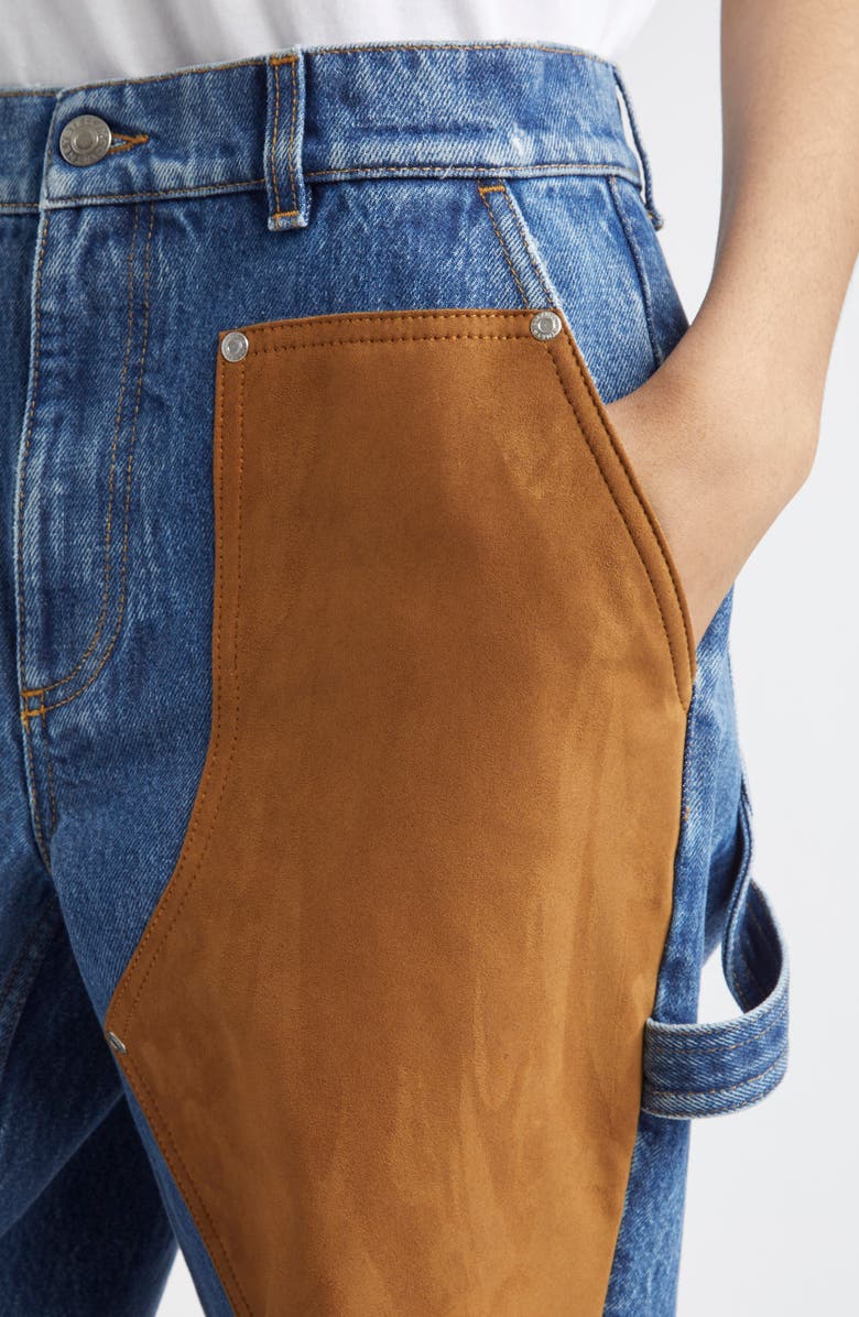 Stella McCartney Denim & Faux Suede Straight Leg Carpenter Jeans, Alternate, color, 4090 - Medium Vintage Blue
