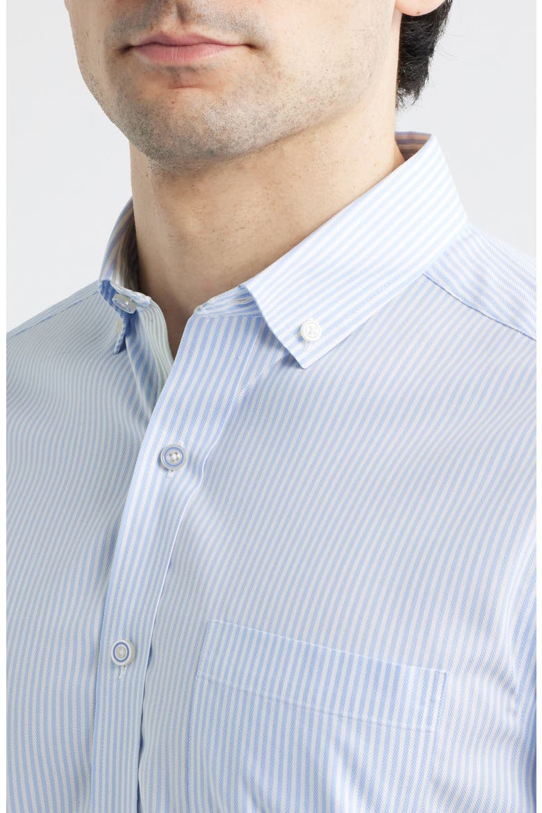 Ovation Stripe Non-Iron Stretch Cotton Button-Up Shirt, Alternate, color, BLUE STRIPED OXFORD