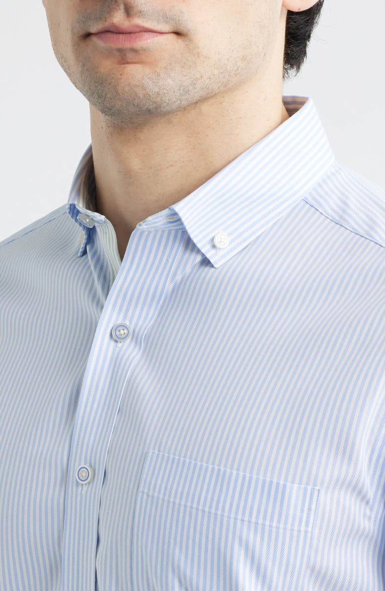 Johnston & Murphy Ovation Stripe Non-Iron Stretch Cotton Button-Up Shirt, Alternate, color, Blue Striped Oxford
