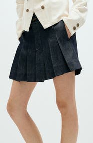 MANGO Macy Pleated Denim Miniskirt