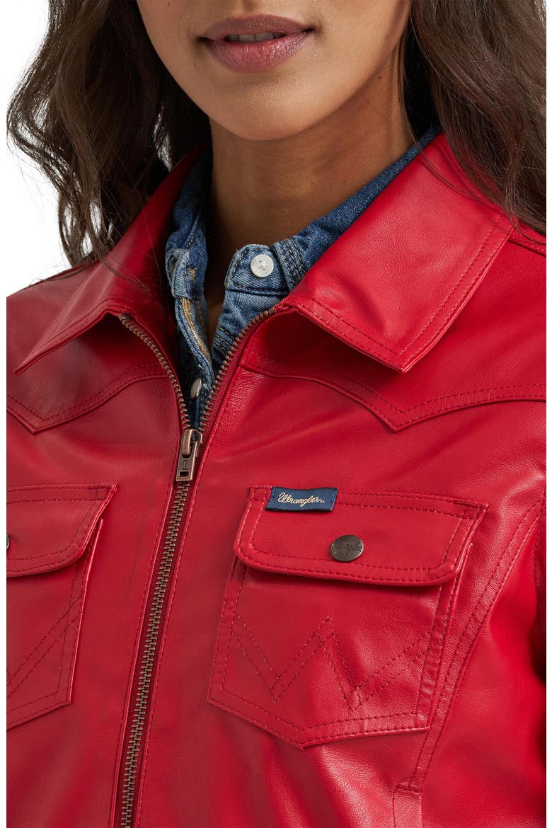 Slim Seamed Faux Leather Jacket, Alternate, color, CHILI PEPPER