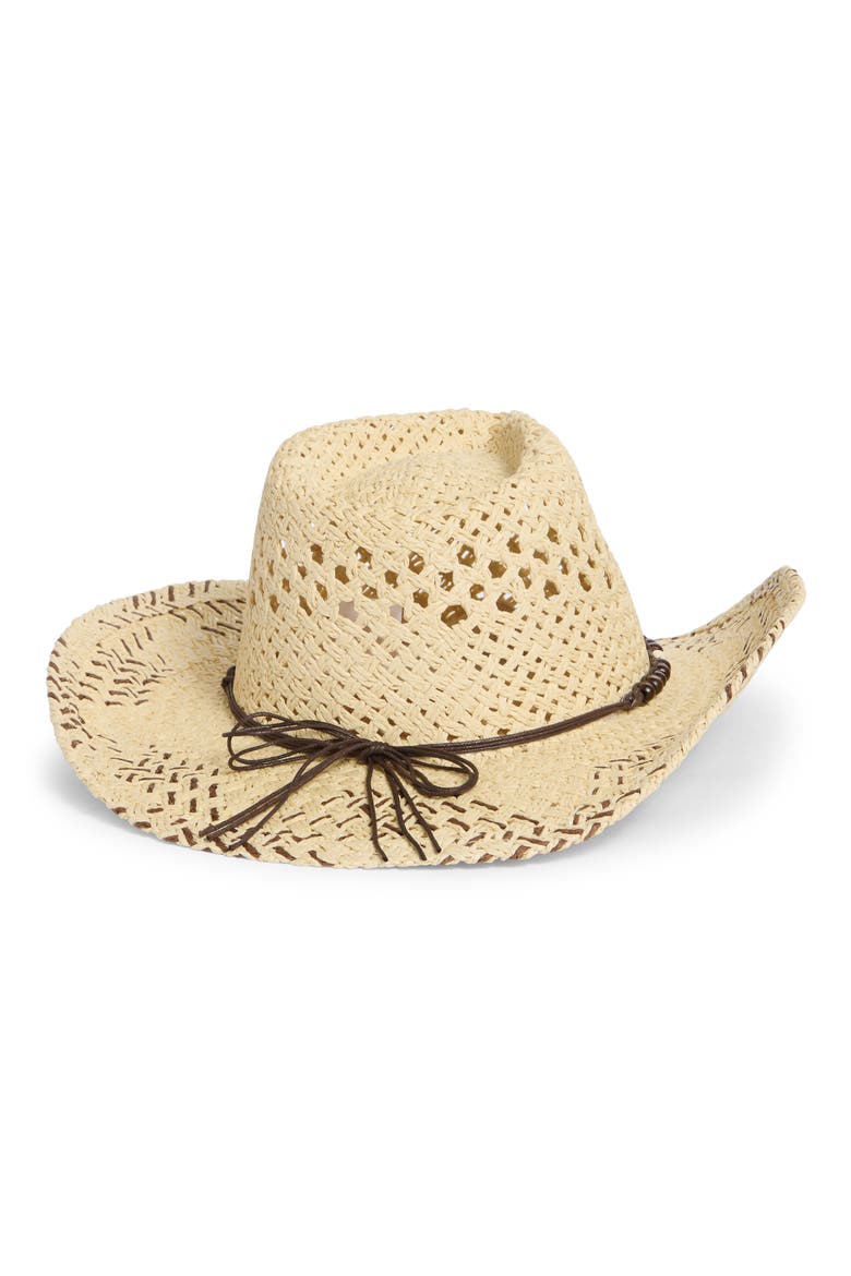 Beaded Detail Straw Cowboy Hat, Alternate, color, NATURAL