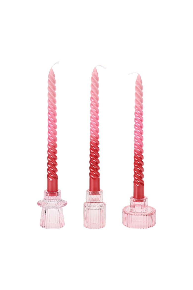 Pink Ribbed Glass Candle Holders Set of 5 - Blush Pedestal Taper Candle Holders for Birthday, Bridal, and Party Tablescape Décor, Alternate, color, Pink