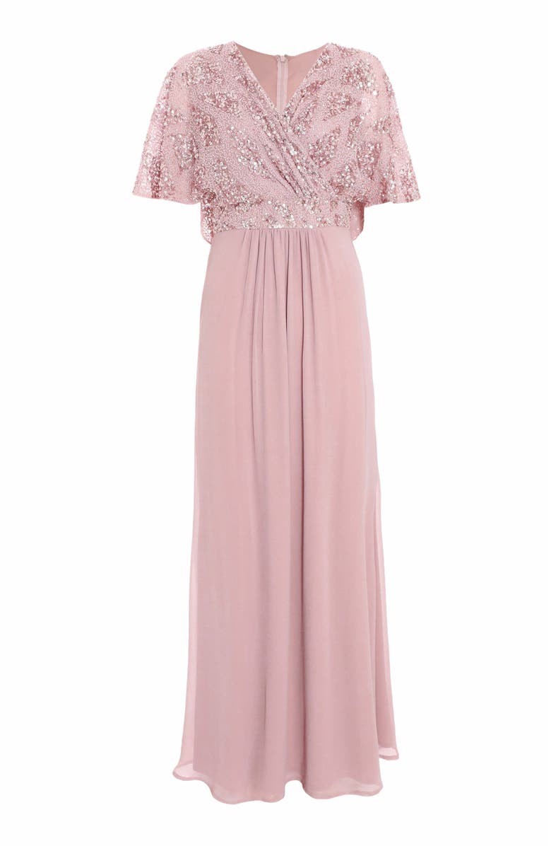 QUIZ Sequin Cape Sleeve Maxi Dress, Alternate, color, 
