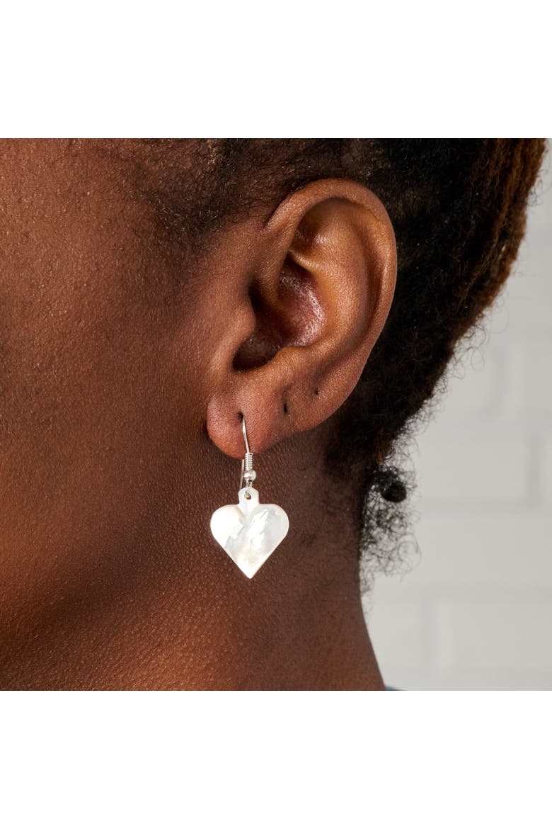 Mother of Pearl Heart Drop Earrings, Alternate, color, Silver