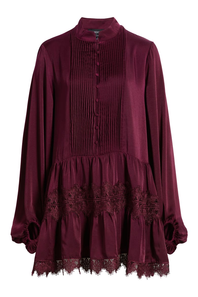 Antonia Lace Trim Long Sleeve Satin Minidress, Alternate, color, MULBERRY